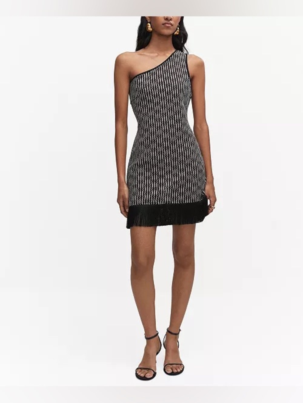 MANGO Fringe Detail Asymmetric Dress
